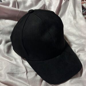 Faux Suede Adjustable Black Baseball Cap